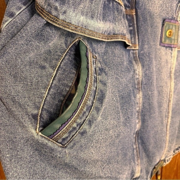 Vintage 90 Western Aztec Lined Denim Coat Women 2X Heavyweight Barn Chore Jacket - Picture 5 of 16